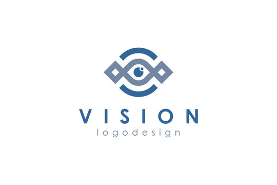 Abstract Vision Eye Logo. Blue Linear Geometric Infinity Camera Icon. Usable for Business and Technology Logos. Flat Vector Logo Design Template Element.
