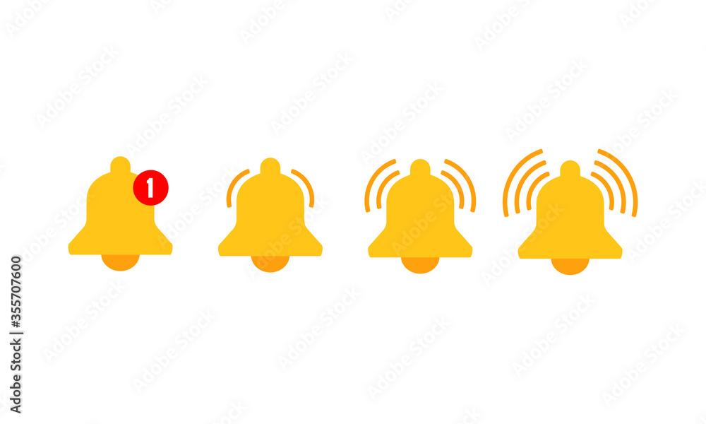 Poster notification bell icons set for incoming inbox message. vector ringing bell. new message on isolated