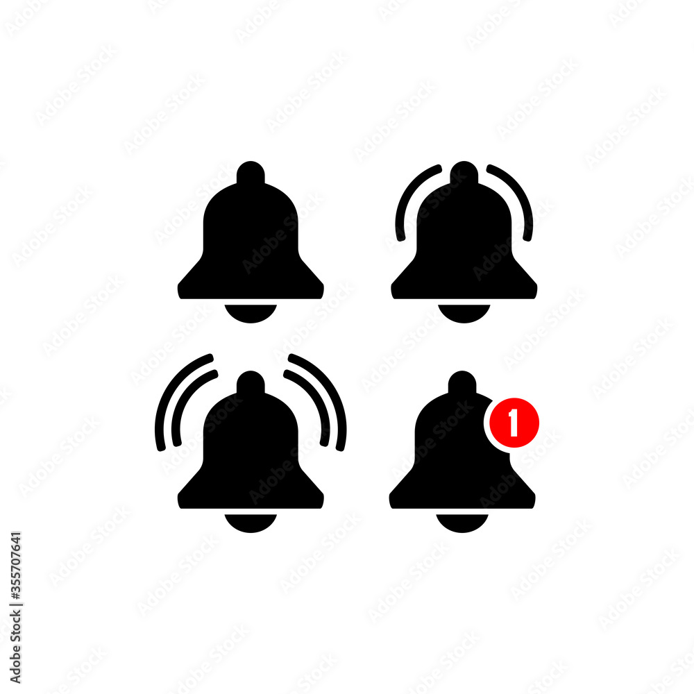 Poster notification bell icons set for incoming inbox message. vector ringing bell. new message on isolated