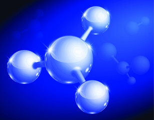 Structure Molecule image. Abstract futuristic micro molecule with sphere on blue background. Vector