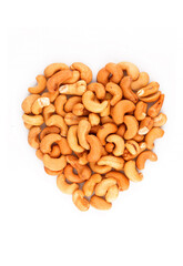 Organic Cashew nuts heart isolated on white background
