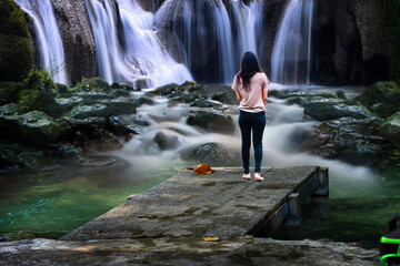 woman in the waterfall