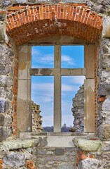 Scenic old windows of Visegrad castle in Hungary