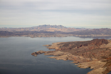 Aerial views on Grand Canyon, Lake Mead  and Colorado River on the border of Nevada and Arizona