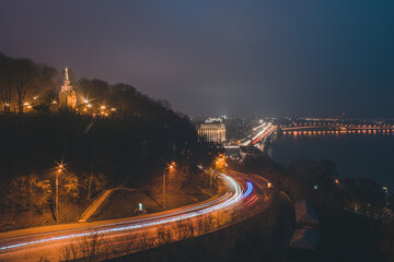 Long exposure cityscape view of Kyiv (Kiev) Ukraine