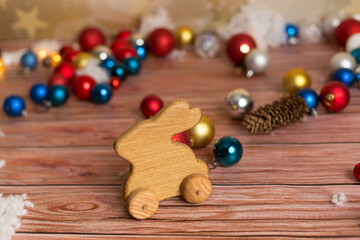 background texture. decorated with Christmas decorations for a photo shoot. Christmas toys balls