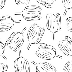 Seamless pattern with tulips. Vector illustration on a white background. 