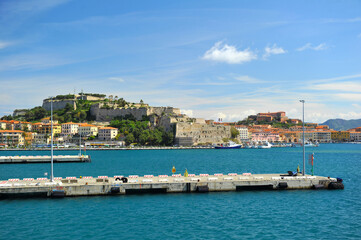 Fototapeta na wymiar view from the Mediterranean Sea to the shore buildings building, edifice
