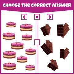 More less or equal. Compare the number. Counting game. Educational mathematical game. Math game for kids. 