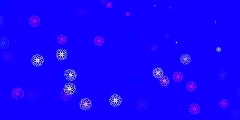 Light Pink, Blue vector doodle background with flowers.