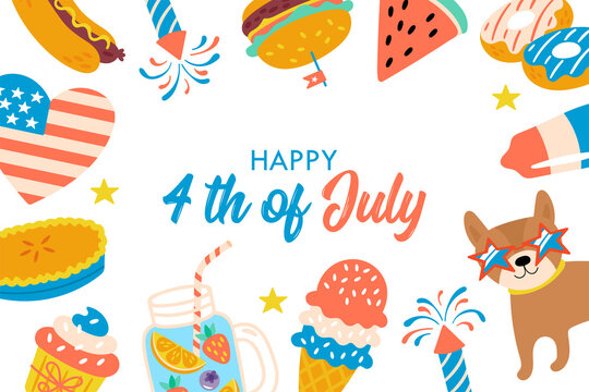 4th of july USA Independence day cute greeting card design. Childish print for cards and party invitations. Vector illustration