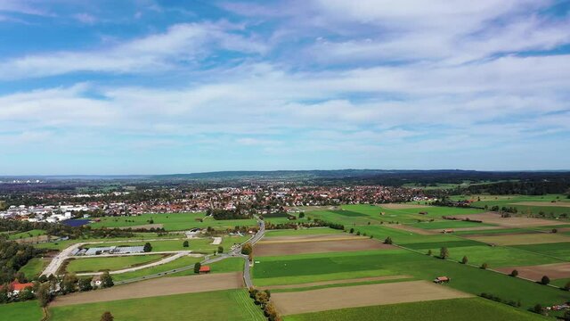 Aerial view, flight at monastery Polling with the parish church of St. Salvator and Heilig Kreuz, former Augustinian canons collegiate church, Upper Bavaria, Bavaria, Germany