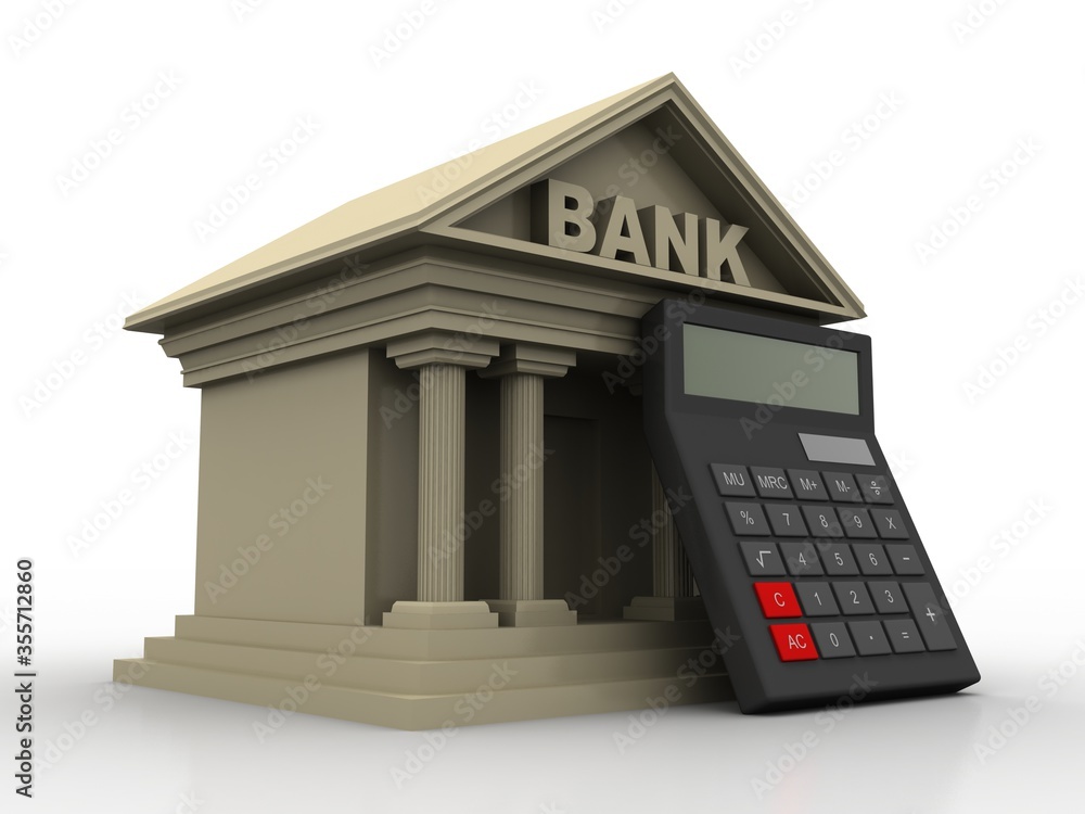 Poster 3d rendering build bank in calculator