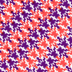 Bright pattern of diagonal borders in the form of abstract men holding hands. Coral and indigo colors, white background. Fashionable and glamorous decoration of any of your bold advertising projects.