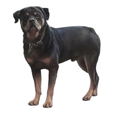 Obraz premium The Rottweiler dog isolated on white background, medium and large breed. Animal art collection: Dogs. Hand Painted Illustration of Pets. Good for T-shirt, pillow, card. Art background for pet shop