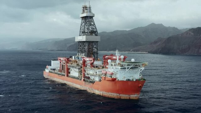 Typical drill ship for exploration, drilling and production of oil and gas from offshore fields