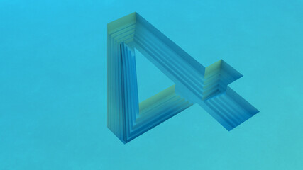 Blue number four with stepped edges inside blue floor. 3d render.
