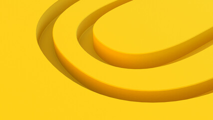 Abstract yellow background with rounded
recesses. Minimalist composition with flow lines. 3d render.