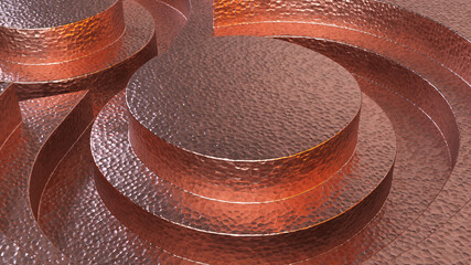 Abstract background with rounded recesses. Bumpy iron texture. Minimalist composition with flow lines. 3d render.