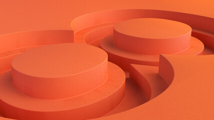 Abstract orange background with rounded
recesses. Minimalist composition with flow lines. 3d render.