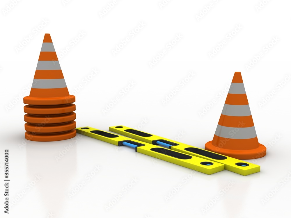 Poster 3d rendering hardware level tool with traffic cone
