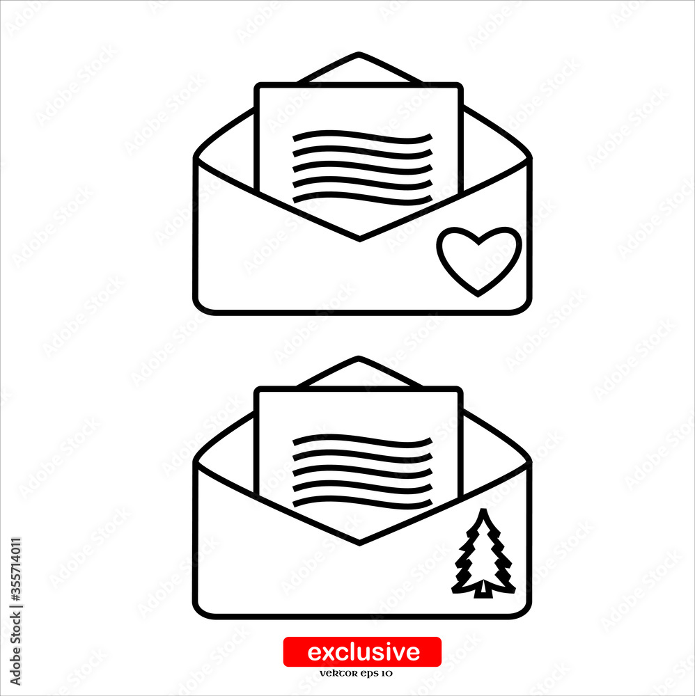 Poster christmas envelope with paper card icon.flat design style vector illustration for graphic and web de