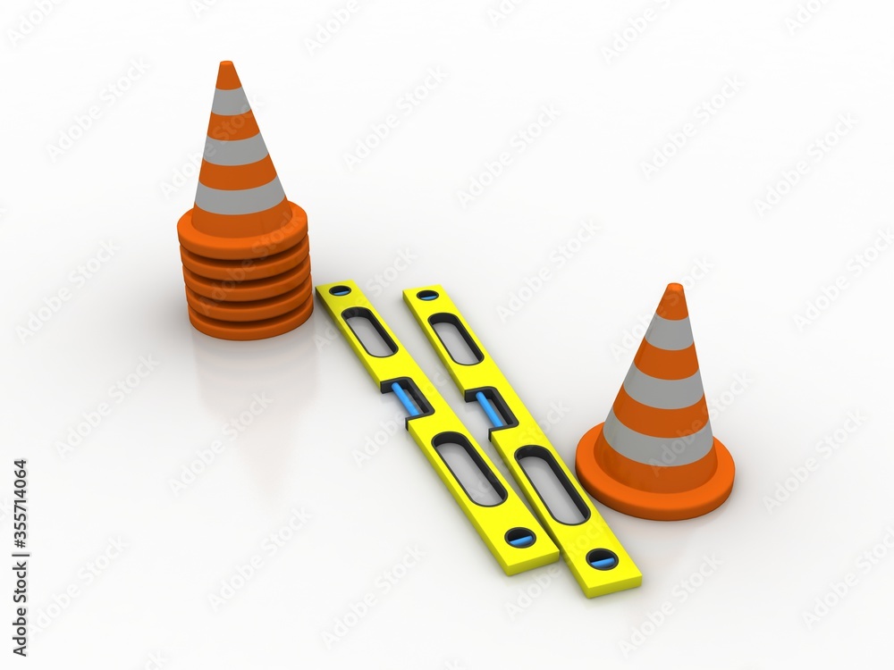 Poster 3d rendering hardware level tool with traffic cone