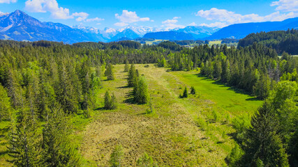 Obraz premium Amazing nature of Bavaria in the Allgau district of the German Alps - aerial view