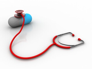 3d illustration capsule and stethoscope
