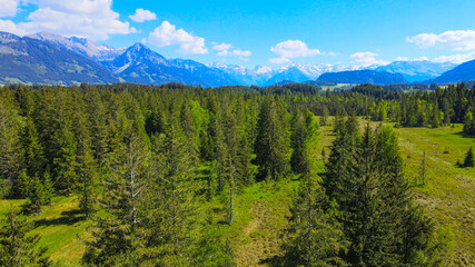 Obraz premium Typical Bavarian landscape in the German Alps - Allgau district - aerial view