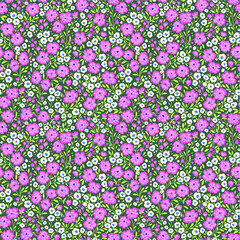 Cute Floral pattern in the small flower. Ditsy print. Motifs scattered random. Seamless vector texture. Elegant template for fashion prints. Printing with very small purple flowers. Gray background.