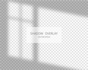 Shadow overlay effect. Natural shadows from window isolated on transparent background. Vector illustration. 