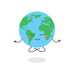 Cartoon globe character meditation in lotus pose