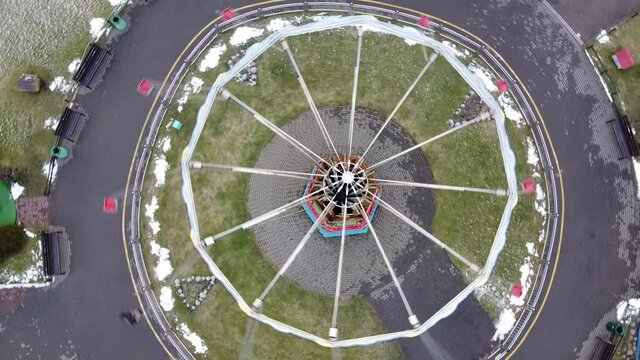 Aerial view of Gagarin Park and amusement park near Victory Park Pobedy in Saint Petersburg, Russia