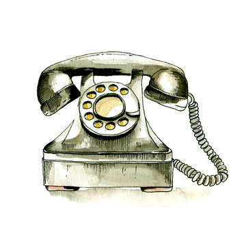 Vintage rotary dial telephone colored sketch - Stock Illustration  [25258494] - PIXTA