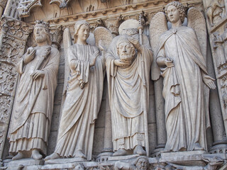 Statues on the western facade of the Notre-Dame de Paris