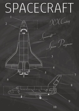 Spacecraft Patent Stylization, Chalk Board Drawings, Space Ship