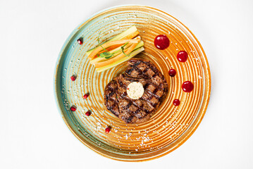 Grilled beef steak with butter salt and pepper