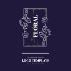 Abstract Flowers Vector Signs or Logo Templates. Retro Floral Illustration with Classy Typography. Feminine Logo. Modern Logo Template for florist, photographer, fashion blogger, design studio.