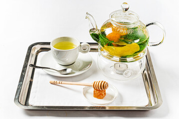 winter herbal tea in the teapot