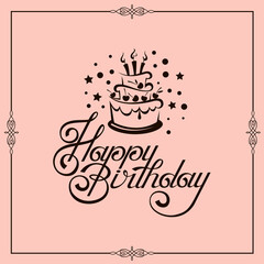 happy birthday card design with cake isolated on pink background