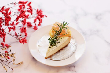 Honey lemon cake for snack or coffee on the Marble floor.