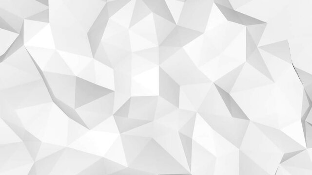 3d rendering abstract polygonal surface in white. Low poly background, smooth wavy motion animation. Minimal geometric design.