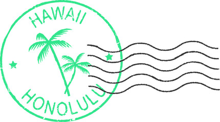 Fototapeta na wymiar Postal grunge stamp symbols ''Hawaii-Honolulu''.