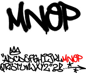 Spray graffiti tagging font. Letters ''M'', ''N'', ''O'', ''P''. Part 4