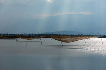 Fishing net at the Thu Bon River of Hoi An in Vietnam