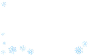 Fototapeta na wymiar 涼し気な水色の雪の結晶のフレームイラスト、白背景
