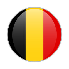 Belgium national flag round glossy icon badge Isolated on white background