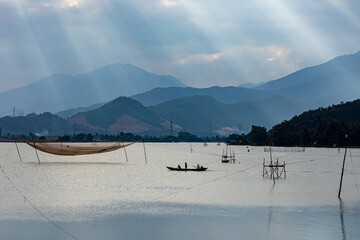 Fishing net at the Thu Bon River of Hoi An in Vietnam