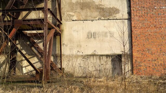Destruction with slow motion. Wooden structure is broken when falling from a height. Object falling on the ground and crashed. Broken wood. Wooden box destroyed
